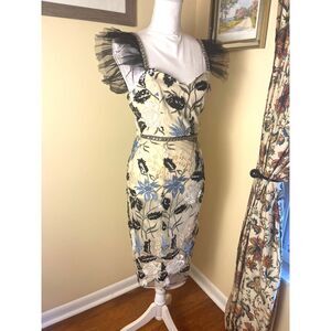 NWT Lulus Womens Whimsigoth Fairy Floral Overlay Midi Dress Sz S Formal Party